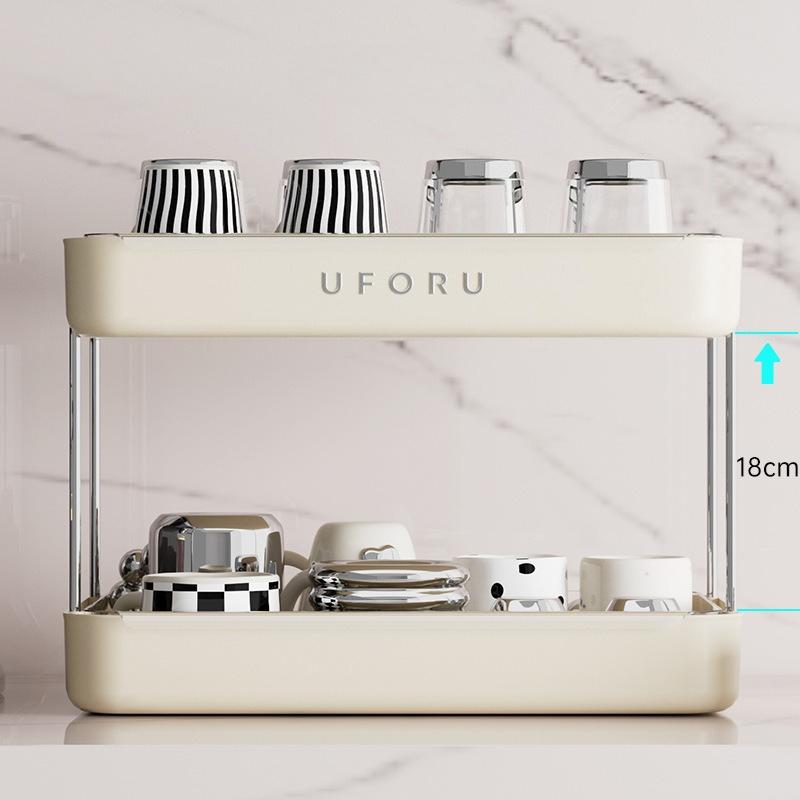 Suport pentru scurgere pentru cești de bucătărie și multifuncțional, suport pentru depozitarea ceștilor de ceai de uz casnic antic, organizator cu capacitate mare, cu strat dublu