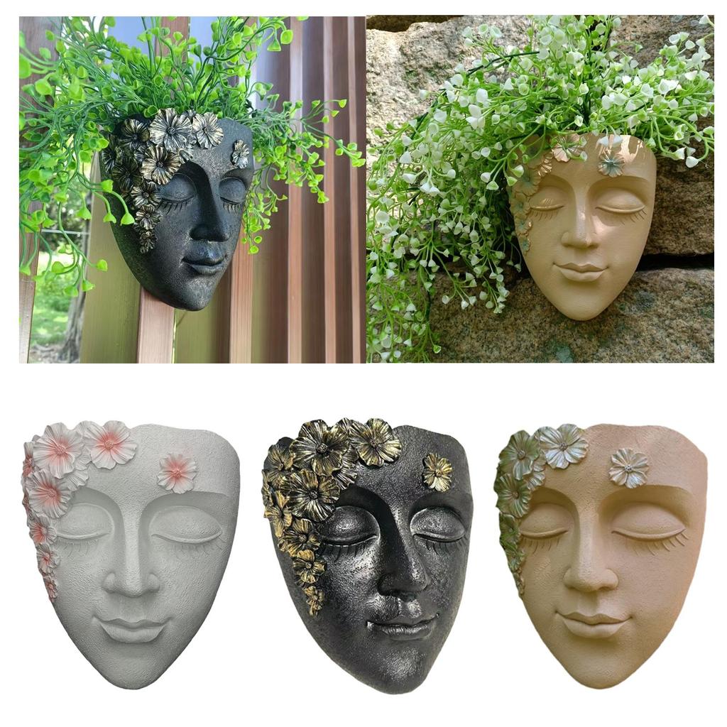 Face Sculpture Wall Planter Figure, Creative Hanging Plant Pot Flowerpot for