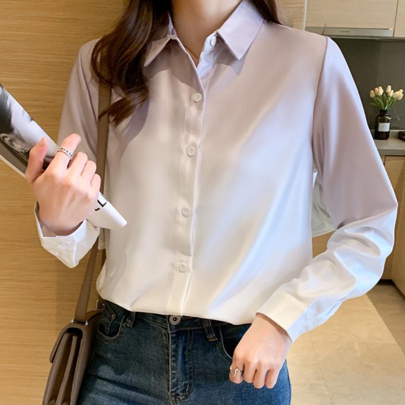 Mode Langarm Büro Dame Drehen Unten Kragen Chiffon Bluse Shirt Frauen Tops J603