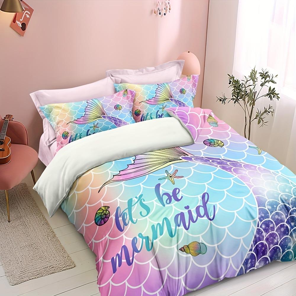 Color Shiny Gradual Change Mermaid Tail Print Duvet Set For Bedroom And Guest Room Three-Piece Set