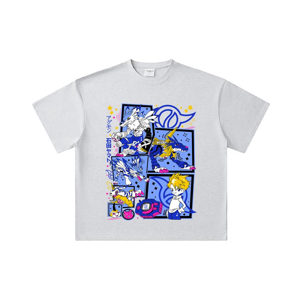 260 GSM Double Yarn 32 Count 100% Cotton Digimon V2 Garurumon Print Unisex Heavy Cotton T Shirt