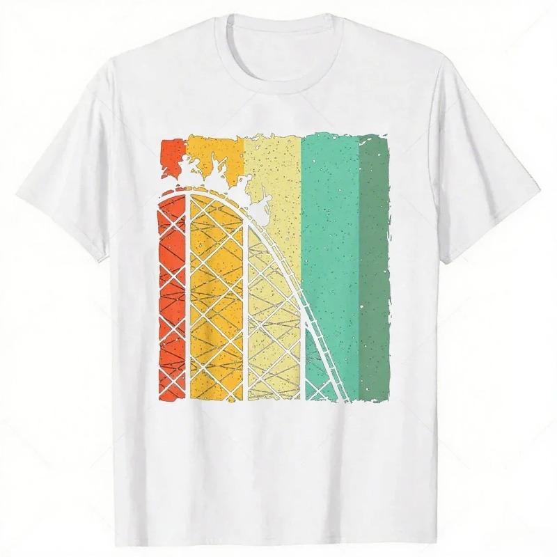 Cute Vintage Roller Coaster Amusement Park Graphic T-Shirts Men Clothing Streetwear Summer Women Short Sleeve Casual Tops Tees