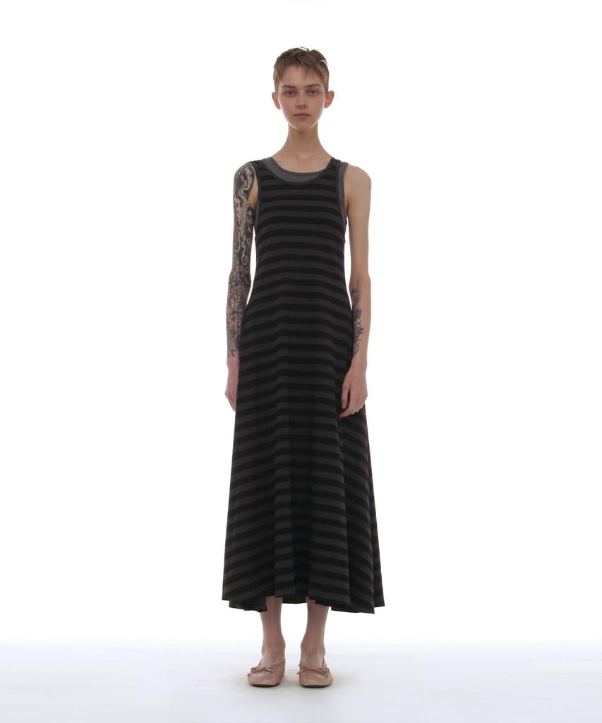 PARTIMENTO WOMEN Pwc Overlay Sleeveless Maxi Dress_Black Stripe