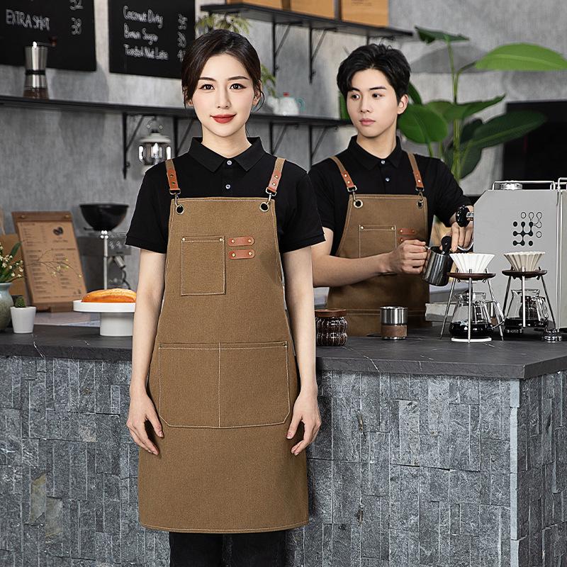 Thickened Canvas Waist Apron with Printed Logo for Coffee and Nail Salon Workwear