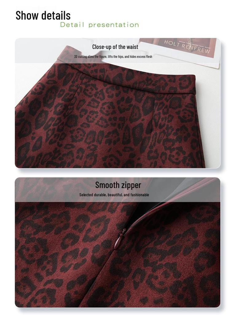 Ankola Red Leopard Print Tweed Mini Skirt - Women's 2024 A-Line High Waist Hip-Hugging Skirt