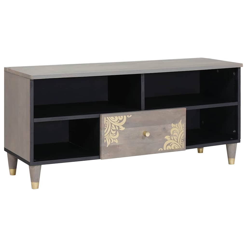 TV Stand with Shelf Gray 100 x 33 x 46 cm Solid Mango Wood