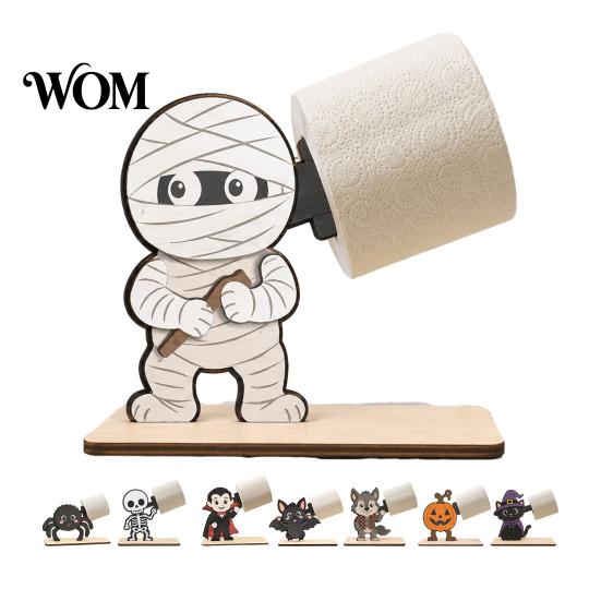Halloween Paper Towel Holder 2Pcs Holder, Cartoon Animal Tabletop Roll Dispenser, Wooden Creative Holiday Desktop Decor Tissue Stand for Kitchen