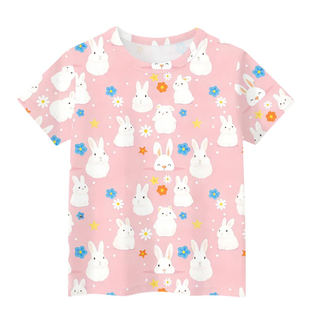 Boys Girls Round Neck Casual Printed Short-sleeved T-shirt Top