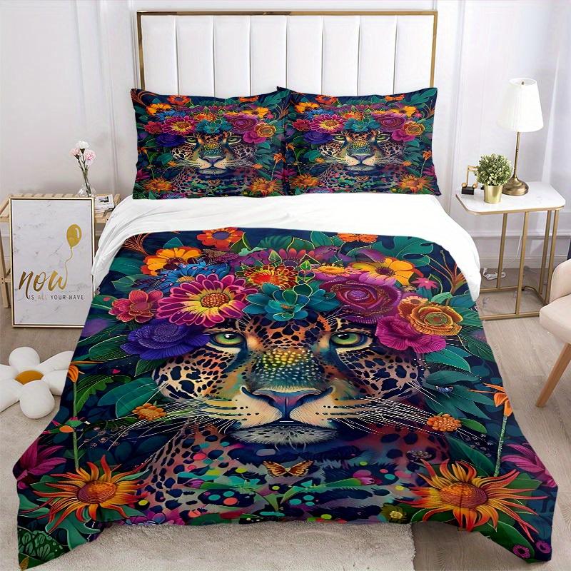 3pcs Floral Leopard Print Bedding Set, Breathable And Soft, Suitable for All Seasons Machine Washable, Suitable for Bedroom Decoration,yy250822196