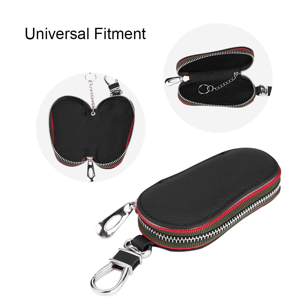 Universal Car Auto PU Leather Zipper Key Case Holder Storage Bag Cover Black