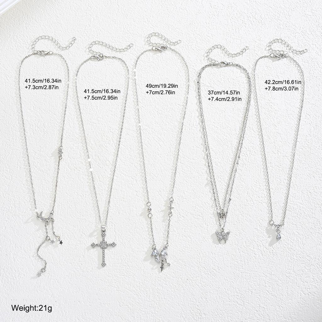 Set de 5 Collares Elegantes Para Mujer Brillantes Zirconia Moda Mariposa Corazón Cruz Lazo Colgantes Collares Joyería de Fiesta Regalo 2026