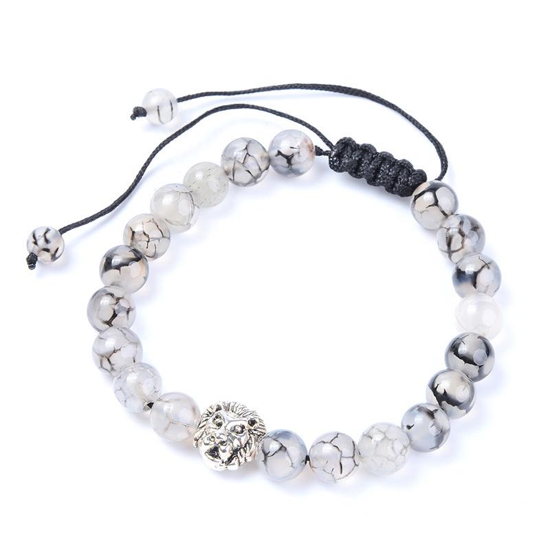 Black Dragon Agate Lion Head Beaded Bracelet