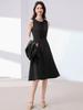 Black Sleeveless Cinched Waist Mid-Length Hepburn Style Dress