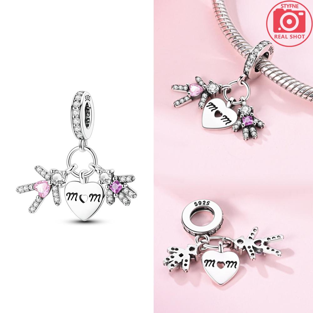 Copper Color Trunk Heart Shape Bow Pink Charms Beads Fitoriginal Bracelets Fine Diy Birthday Women Jewelry Gift