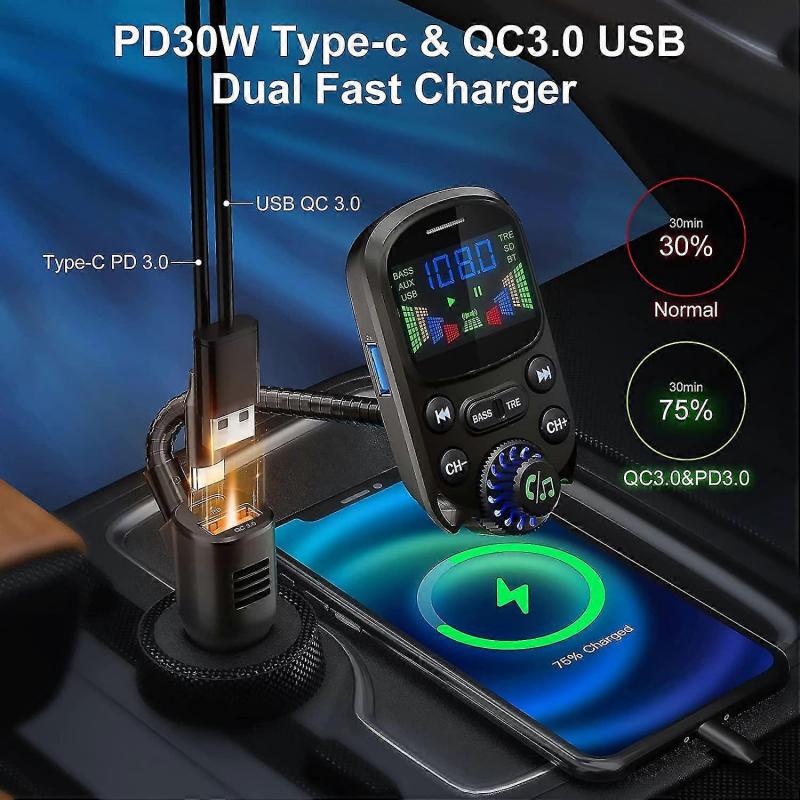 Bluetooth 5.3 Fm Transmitter, Qc3.0 Pd30w Car Charger Hands Free Car Kit