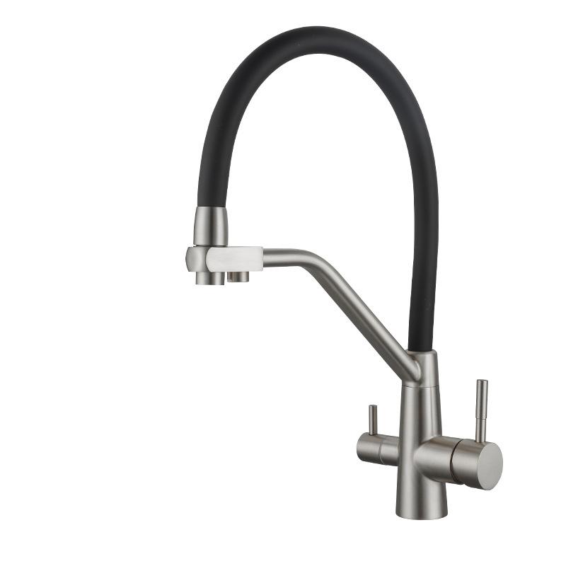 304 Stainless Steel Drinking Filtered Water Kitchen Faucet Dual Handle Hot & Cold Water Mixer Kitchen Sink Tap Crane Black