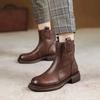 2024 New Women's Fashion Versatile Casual Boots Retro British Style Warm Explosion Street Zipper and Velvet Short Boots