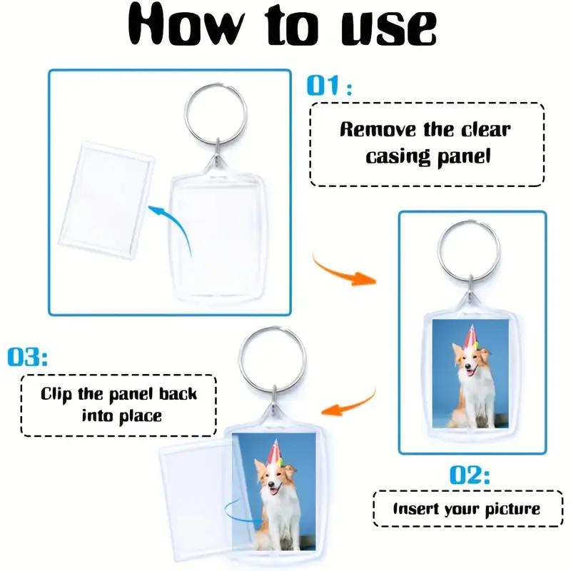 50/100pcs Clear Acrylic Photo Frame Keychains DIY 2D Picture Holders Frame Keychain Kit with Silvery Ring for Backpacks Car Keys