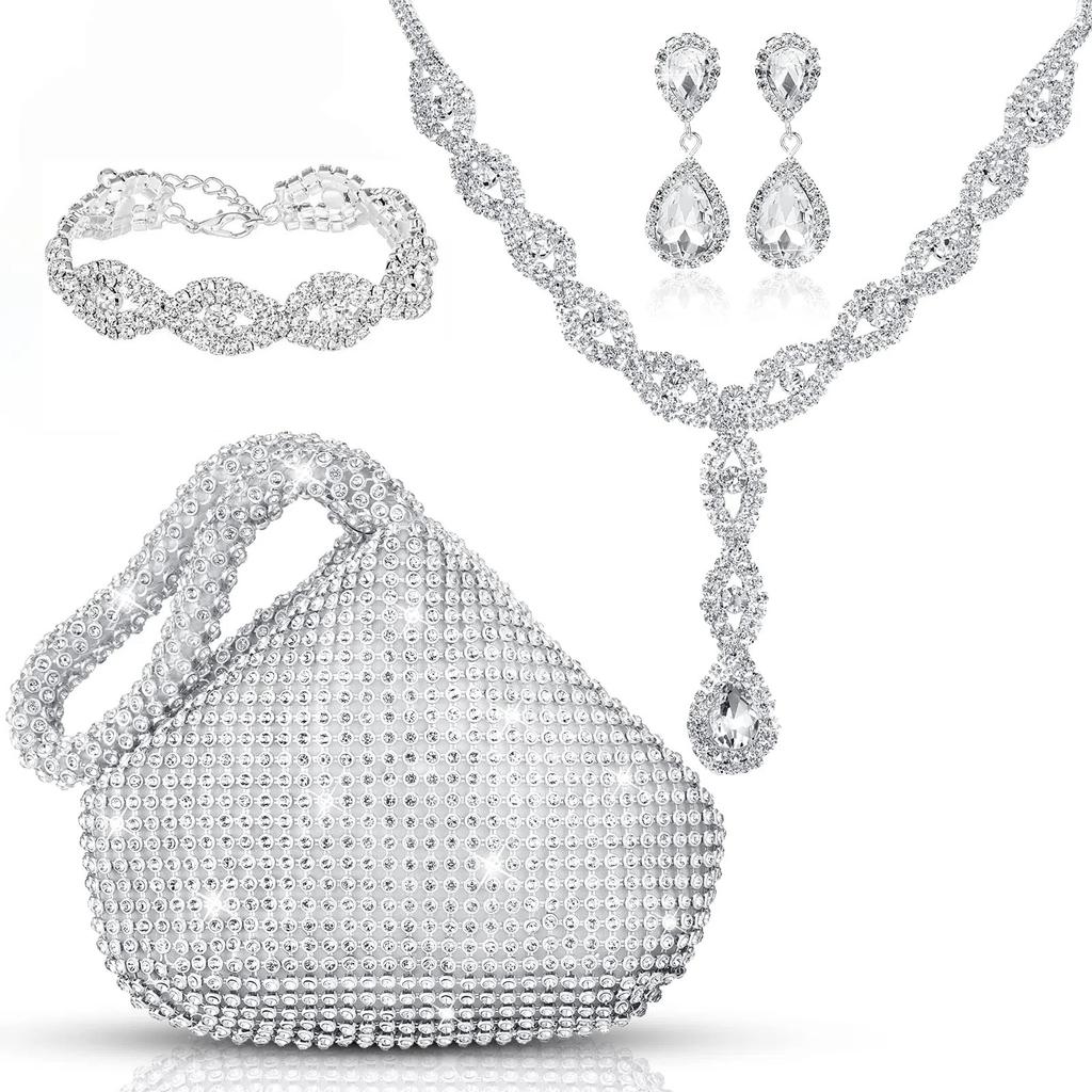 Dazzling Rhinestone Teardrop Necklace and Earrings Set for Women Wedding Banquet Party