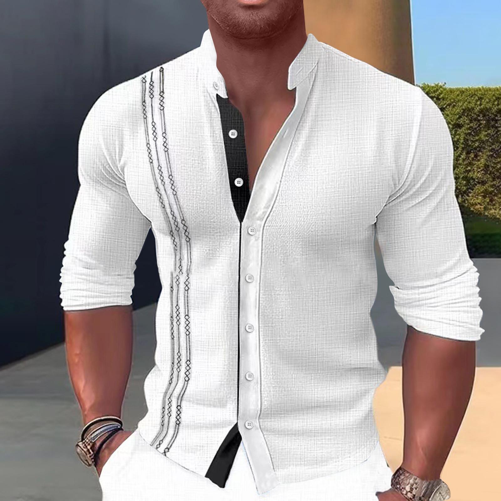 

Дизайнерские весенне-летние мужские повседневные хлопковые льняные рубашки с длинным рукавом, свободные рубашки M белый