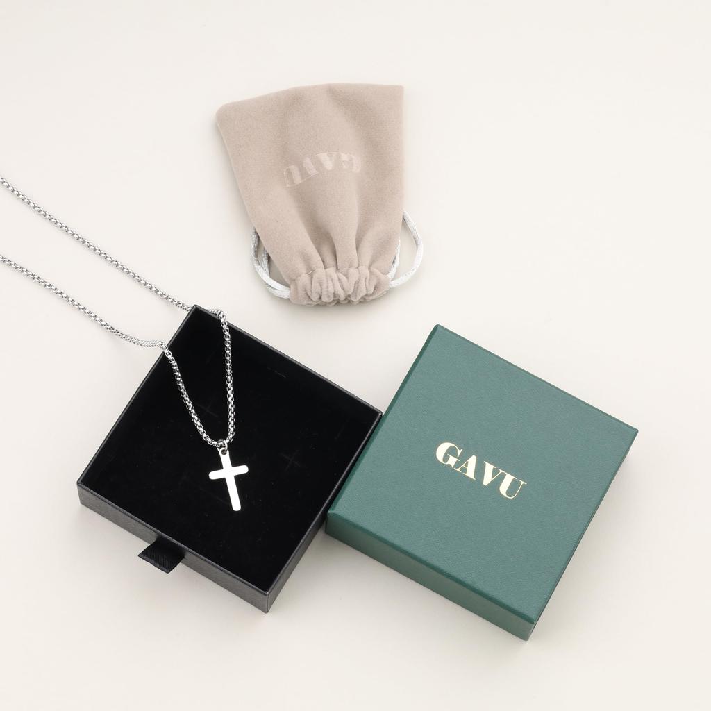 GAVU Edelstahl Kleines Silbernes Kreuz Jesus Kreuz Anhänger Halskette für Männer und Frauen