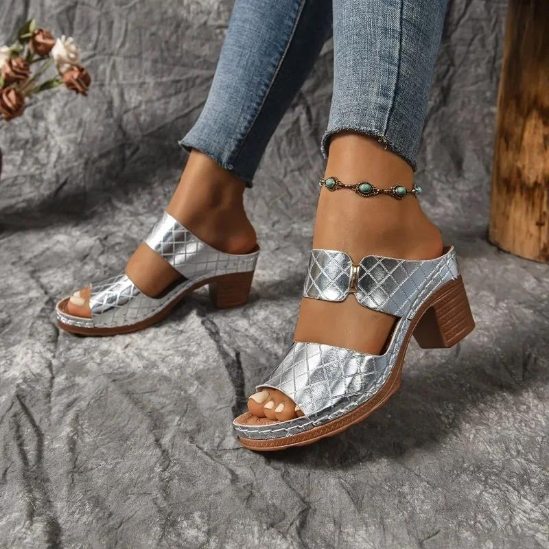Ladies Shoes 2025 Summer Rome Women's Slippers Outdoor Platform Chunky Heel Sandals Plus Size Comfortable Daily Casual Slippers