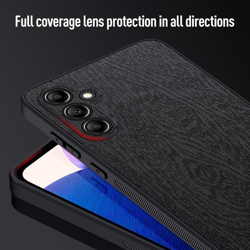 For Samsung Galaxy A15 5G Cellphone Case Wood Grain PC+TPU+PU Back Protector Cover