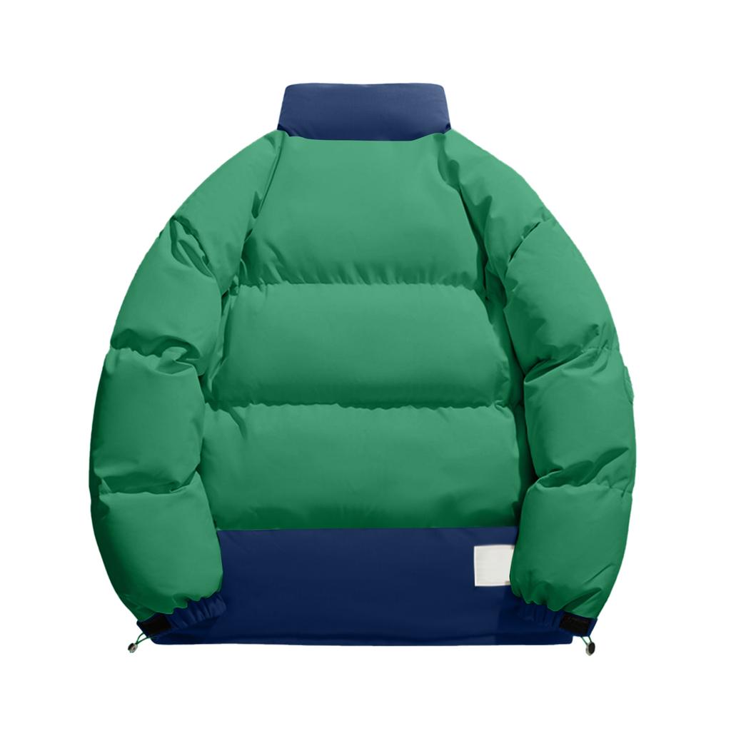 Men's Casual Solid Color Patchwork Color-blocking Cotton-padded Jacket, Men's Thickened Stand-up Collar Breadshirt Cotton-padded Jacket