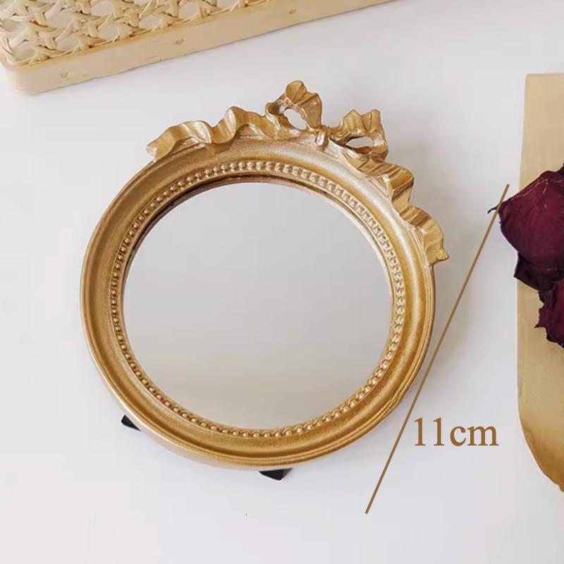 Miroir Rond Rétro avec Nœud Papillon Style Européen Miroirs Décoratifs en Anaglyphe Miroirs à Main de Style Baroque pour Femmes Décoration d'Intérieur