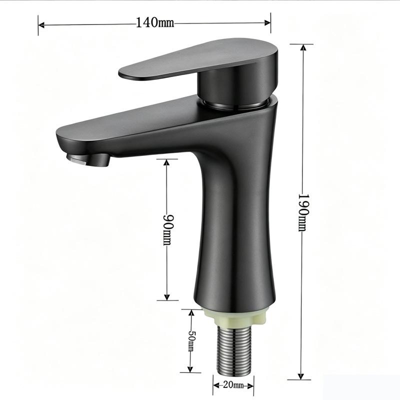 Brushed Stainless Steel Single Cold Water Washbasin Faucet for Flat or Countertop Basin 