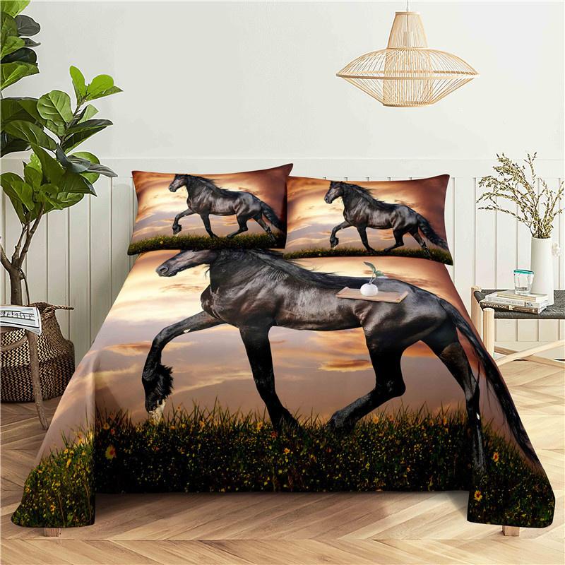 White Horse Bed Sheet 2/3pcs Set 3D Printed Animal Polyester Bed Flat Sheet With Pillowcase Bed Linen For Kids Baby Adult