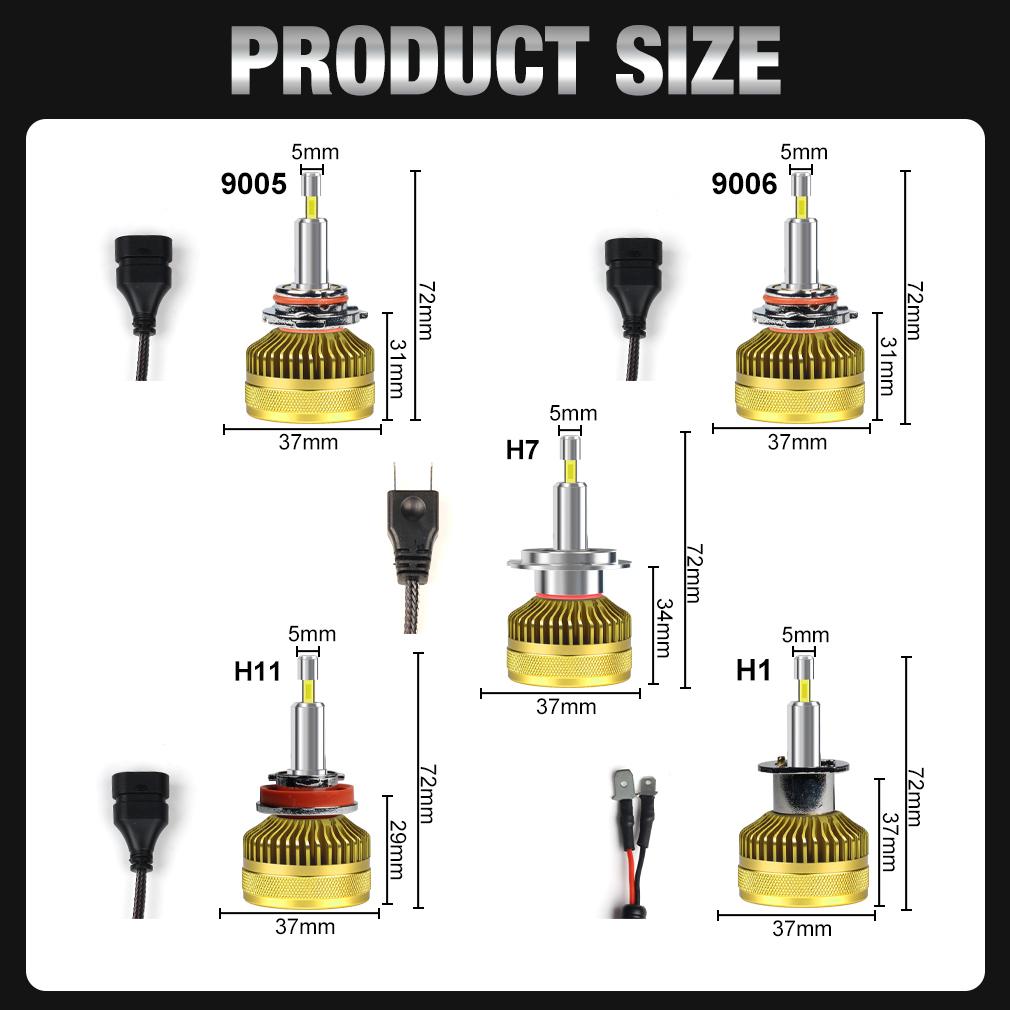2Pcs 50000LM 4 Sides Canbus H7 Led Car Headlight Bulbs 140W 360 Turbo H11 H1 HB3 9005 HB4 9006 Copper Tube External Drive Auto Headlamp 6500K White