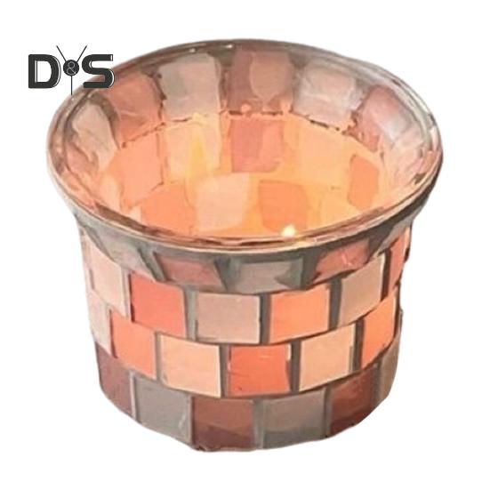 

Підсвічник для чайних свічок Кольорове прозоре скло для свічок Мозаїчна чашка для свічок для чайних свічок для центральних елементів столу Декор домашньої спальні рожевий