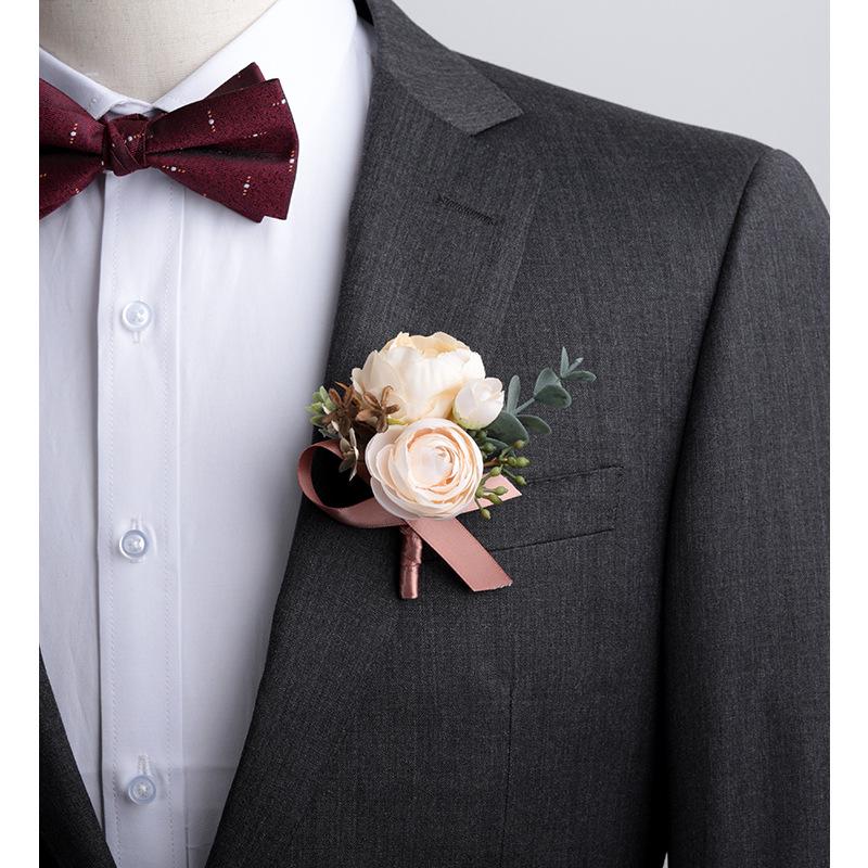 

Warm Coffee Wedding Corsage & Boutonniere Set for Groom, Bride, Bridesmaid, or Guest