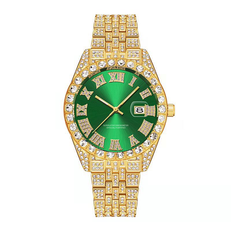 Huaqiangbei Men's Diamond-Studded Submariner Hip Hop Quartz Watch with Calendar