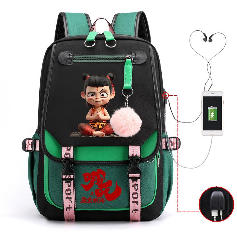 Cartoon Movie Nezha Printing Leisure Burden Reduction Travel Bag Backpack Multi-Function Large Capacity Usb Student Schoolbag