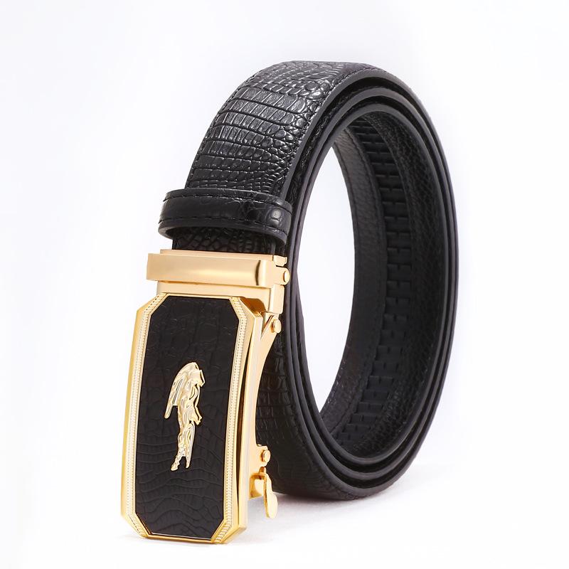 

Ремень мужской крокодиловый деловой железный ремень с автоматической пряжкой для молодежи Простой ремень из микрофибры 125cm
