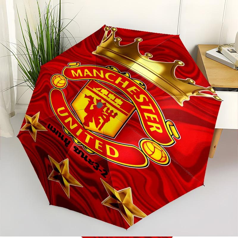 Manchester United F.C Print Automatic Open Close Umbrella, Portable Foldable Umbrella, for Outdoor Commute Camping Trip, Ideal Birthday Gift
