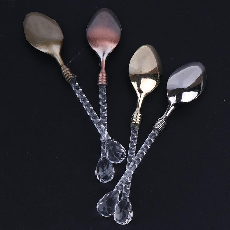 3*Crystal Handle Small Coffee Spoon Sugar Tea Dessert Cutlery Kitchen Tableware