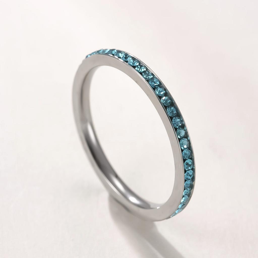 Simple Trendy Colorful Rhinestones Stackable Rings for Men Women Couple Stainless Steel Lucky Birthstone Birthday Gifts Jewelry
