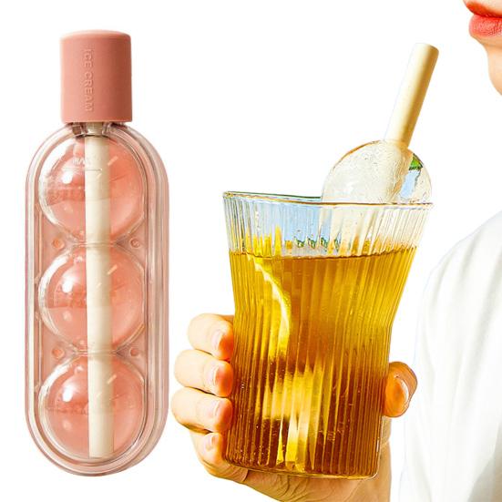 2Pcs 2-in-1 Silicone Popsicle Mold with Straw Quick Freezing Triple Balls Ice Ball Maker BPA-Free Summer Cool Water Drinks Bottle Ice Tray for Yogurt