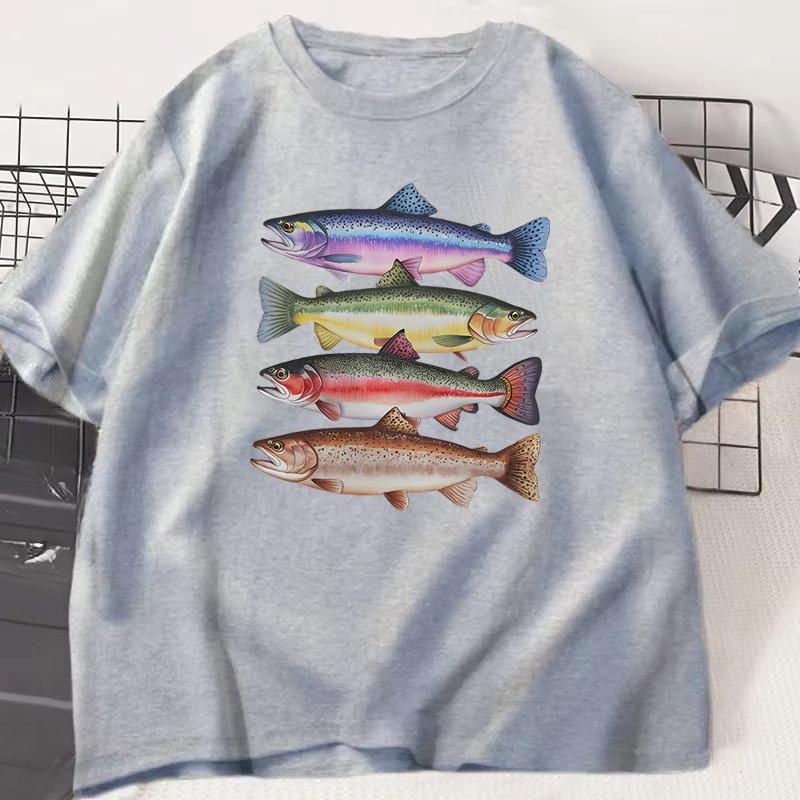 Funny Colorful Fish Print Shirts Humor Tee Short Sleeve Unisex Unisex Clothes Tops New Style Hot Sale Fishing Tshirt For