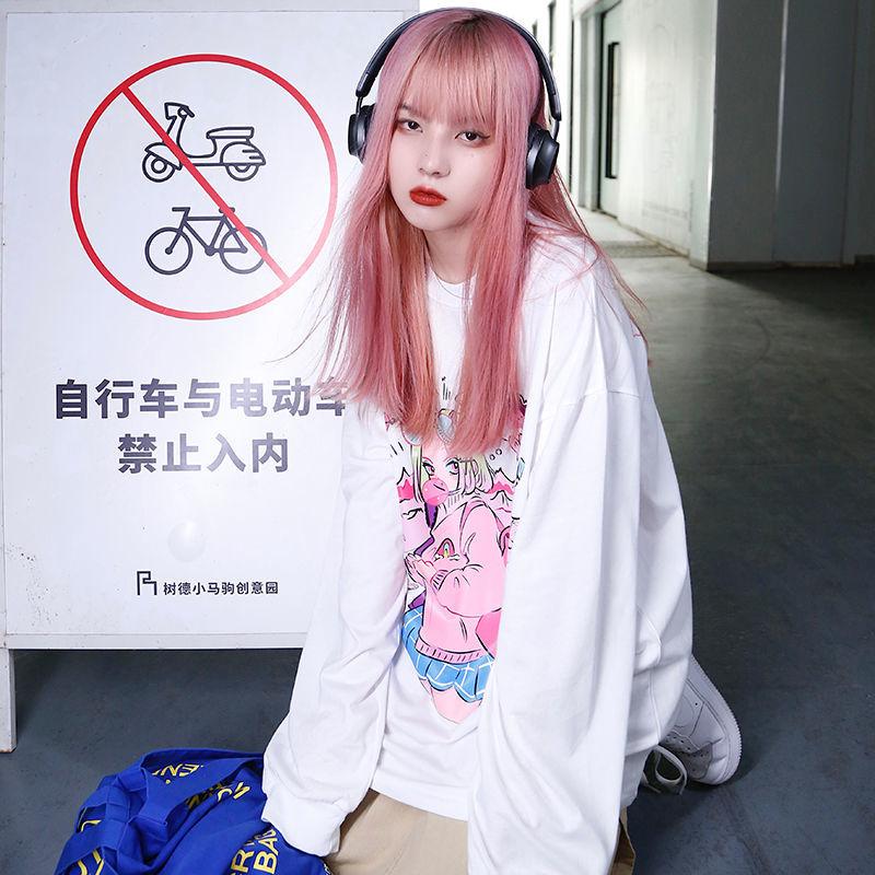 

Y2k Harajuku Bf Аниме Принт Длинные рукава Футболки Мультяшные Толстовки Японские Футболки Средней Длины Женские Футболки С Вырезом O-Образным Вырезом Стиль Преппи XL белый