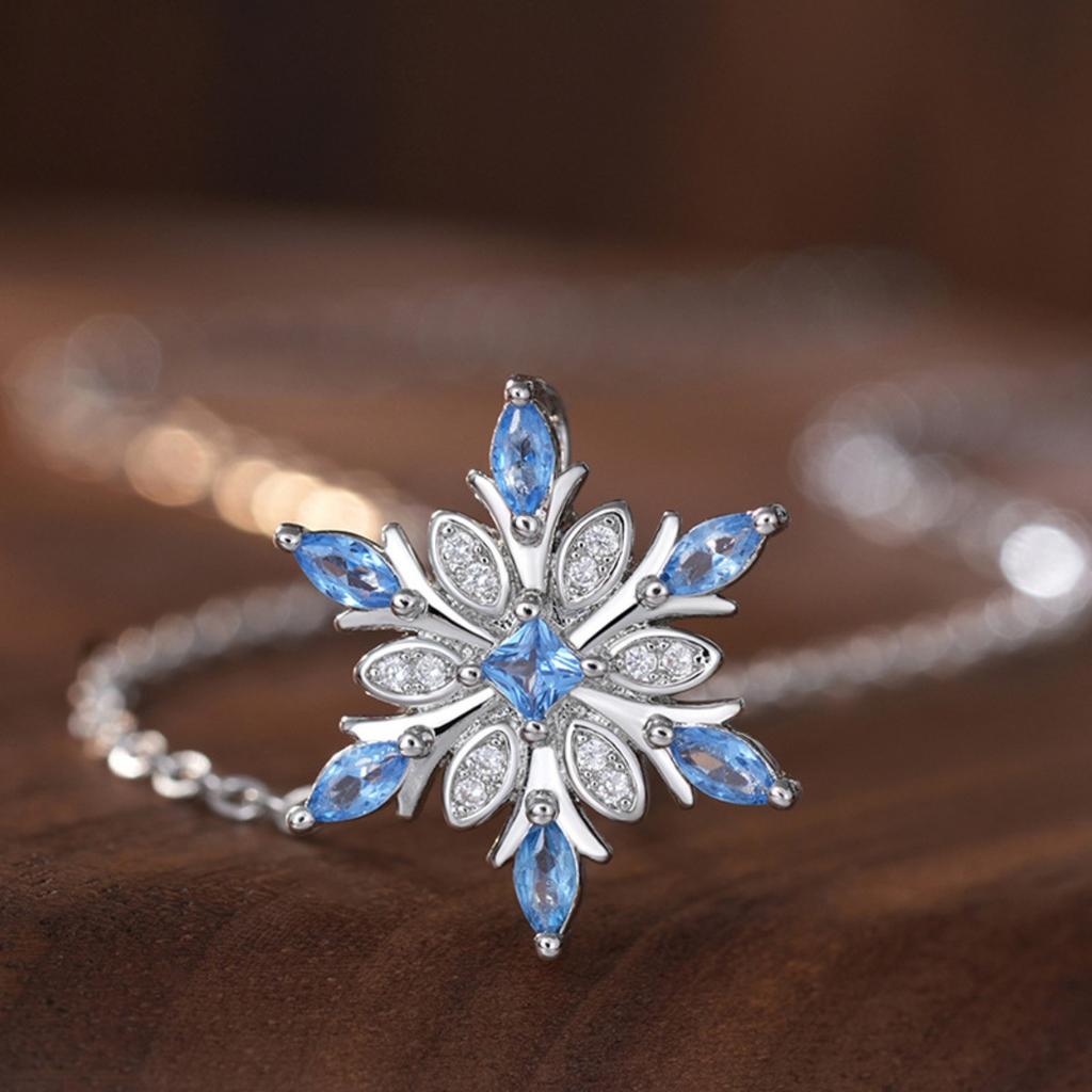 Blue Snowflake Pendant Necklace for Women Elegant Fashion Jewelry Gift for Her
