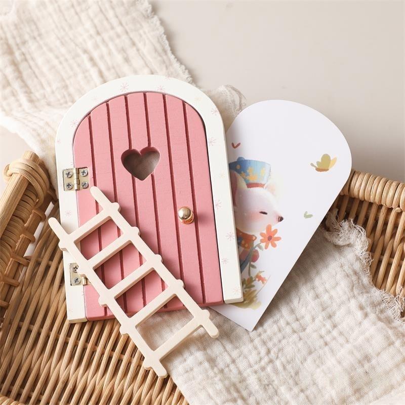 1 Set Exquisite Character Stickers Cute Pretend Play Wooden Arch Openable Door Toys Gift Montessori Wooden Fairy Door Kit