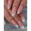 24pcs Medium Almond Shape False Nails Elegant Vintage White French-Style Press-On Nails Black White Contrasting Polka Dot Pattern Artificial Nails