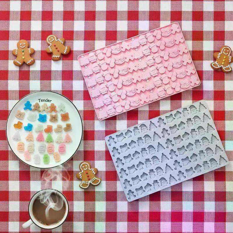 1pcs Christmas Silicone Chocolate Molds Candy Baking Moulds Handmade Sock Snowman Xmas Tree Gingerbread Man Santa Claus Mold