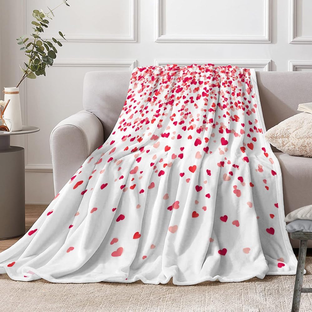 Valentine's Day Throw Blanket, Valentines Blanket Red Pink Heart Plaid Fuzzy Blanket Romantic Love Heart Decorative Soft Cozy Flannel Blanket for Mom