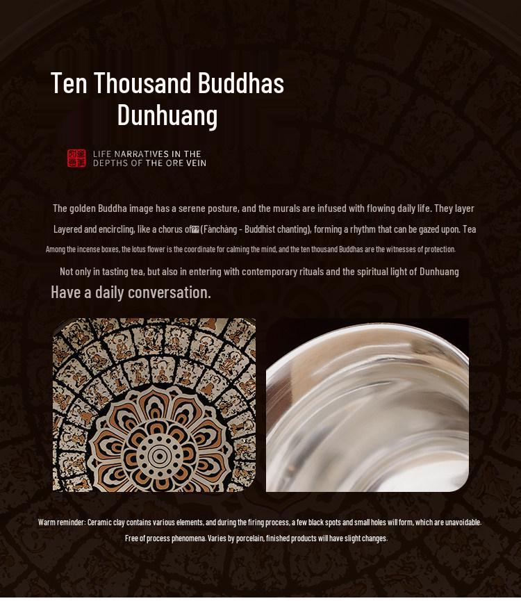 Sterling Silver Dunhuang Ten Thousand Buddhas Tea Set: Luxury Gift Box for New Year, Birthdays & Elders
