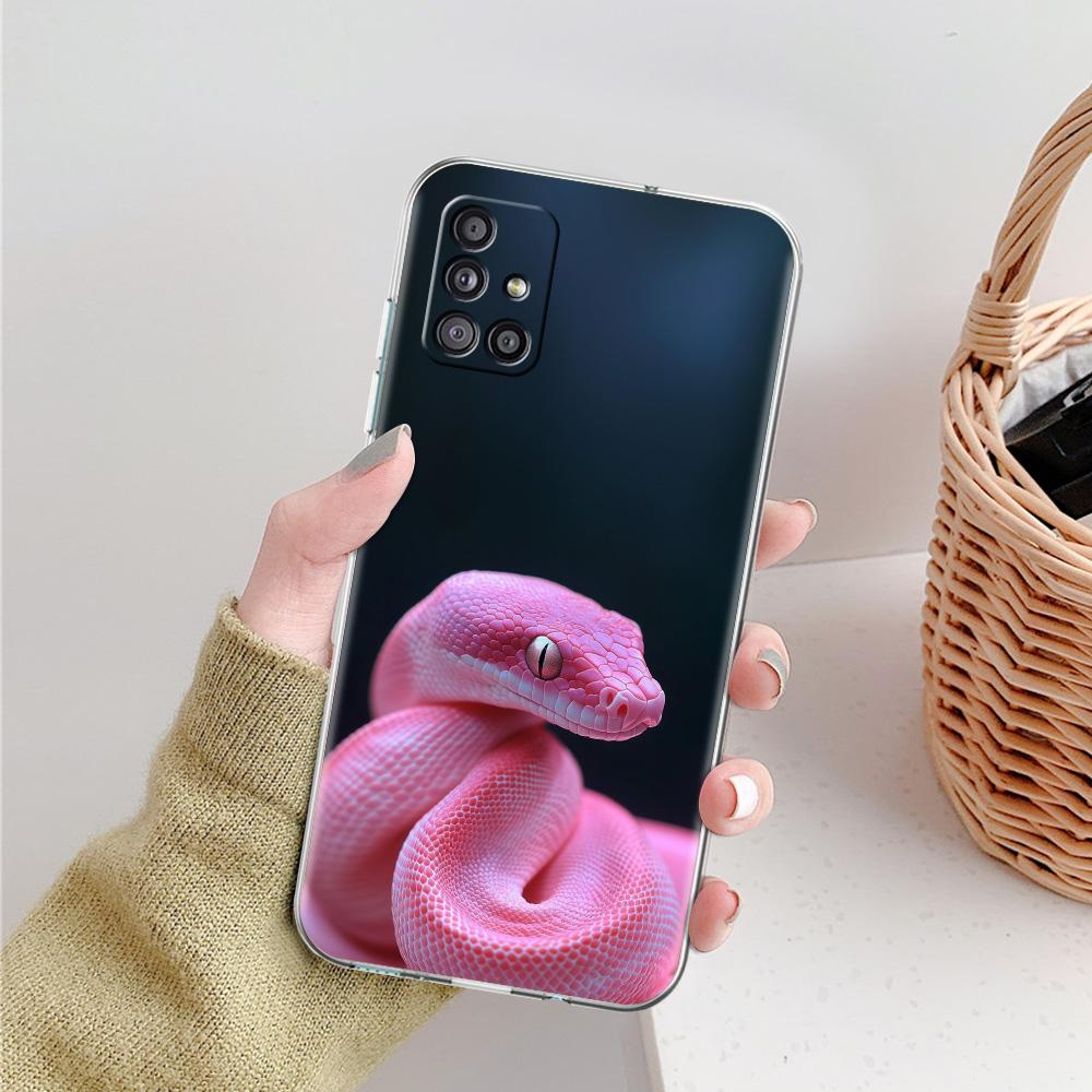Phone Case For Samsung A15 A13 A35 A55 A51 A71 A41 A31 A21S A03S A05 A17 A23 A25 A33 A53 A73 5G A07 4G Cover Blossom Pink Snake
